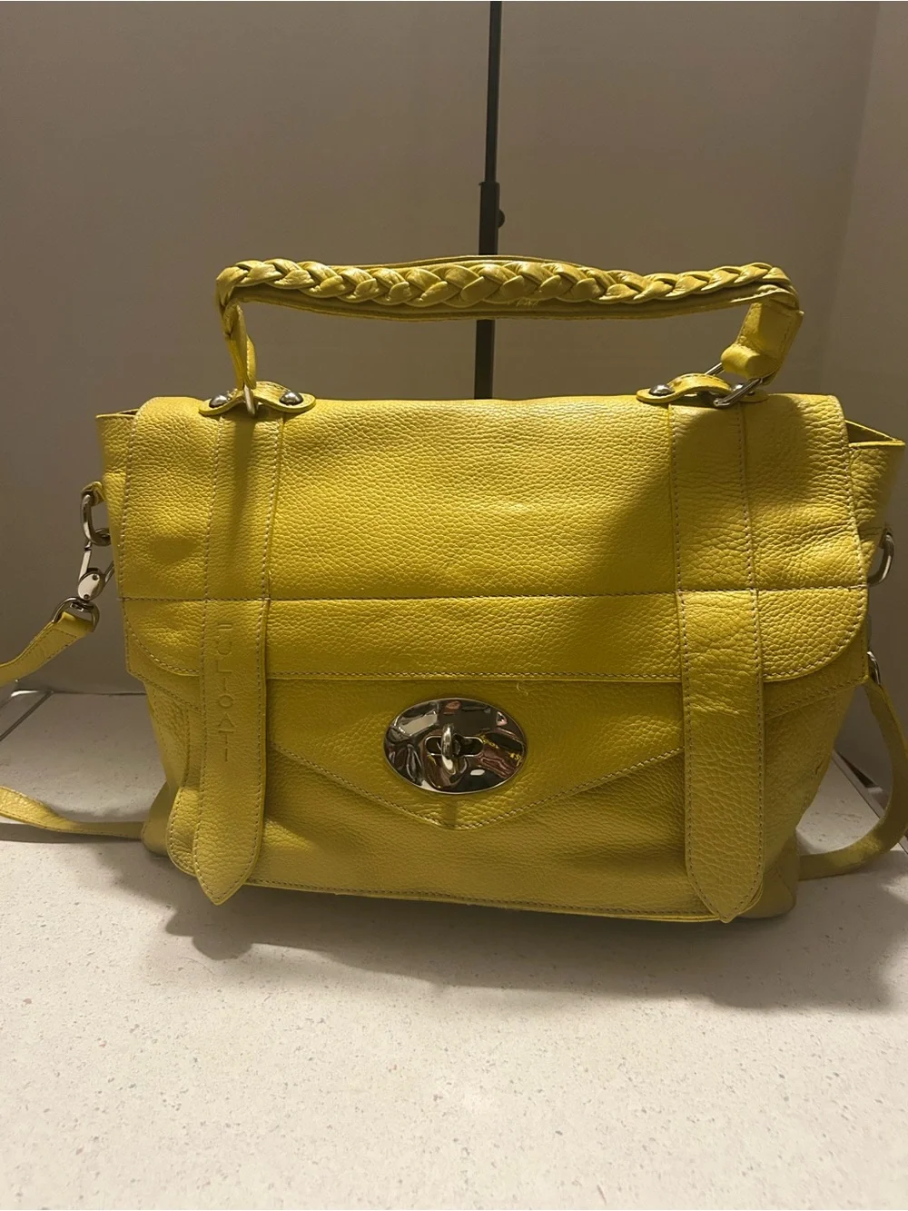 Pulicati Yellow Leather Satchel Handbag